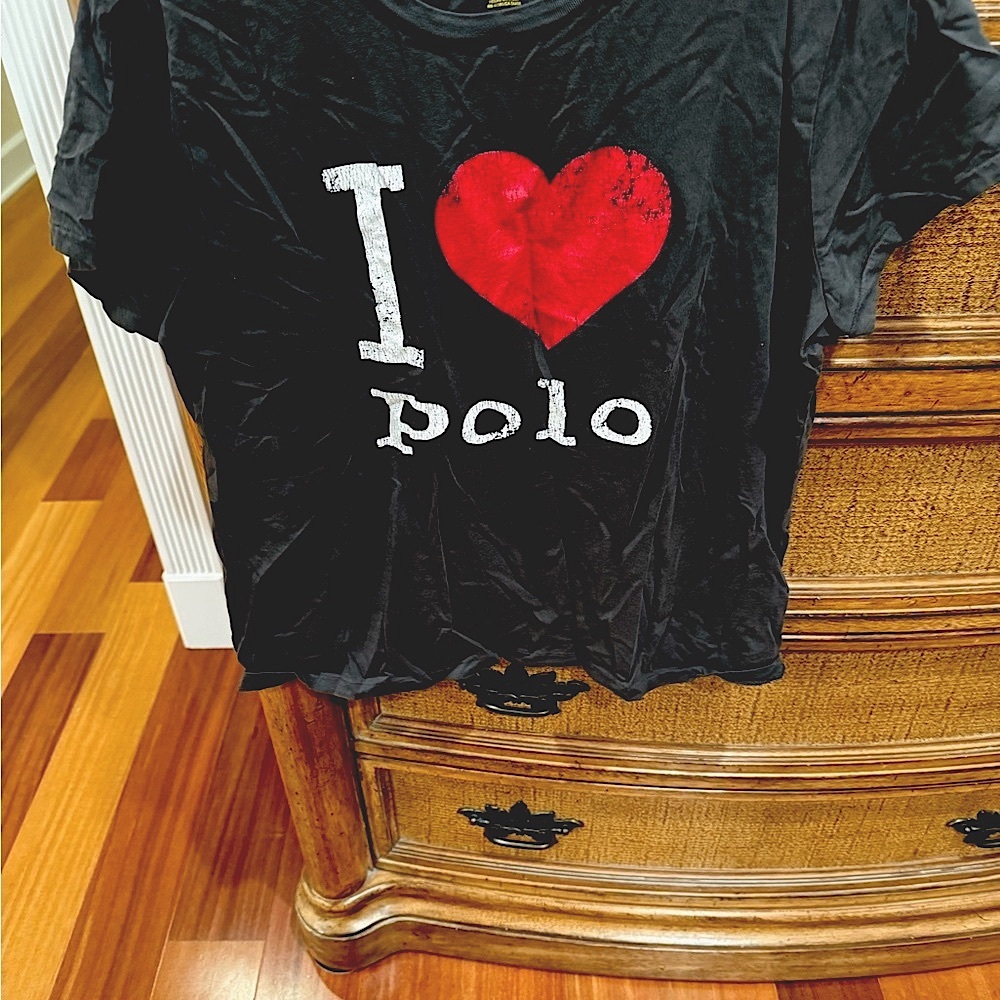Polo by Ralph Lauren Charcoal Tee with White Print and red heart